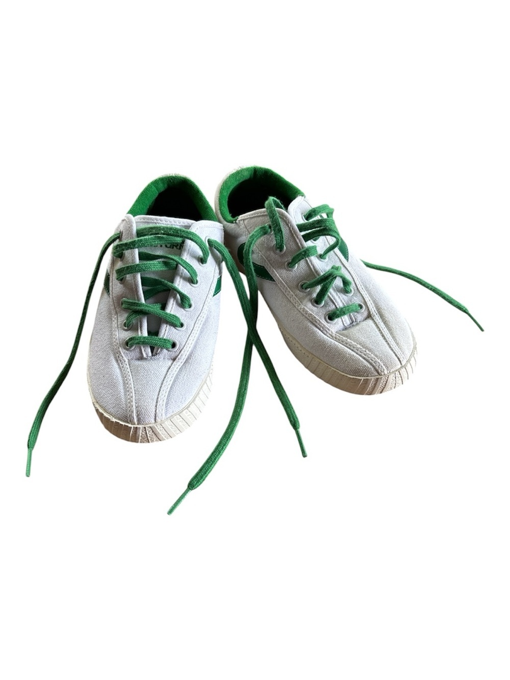 Tretorn White Canvas Kids Sneakers with Green Laces